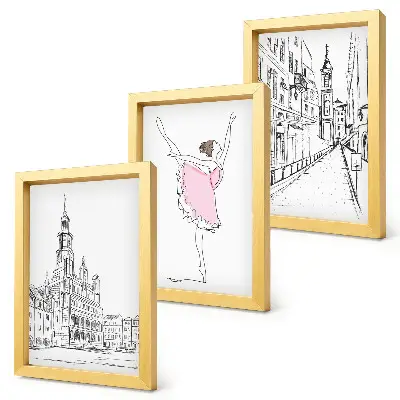Billedvæg med stilfulde motiver af dansende ballerinaer og arkitektur