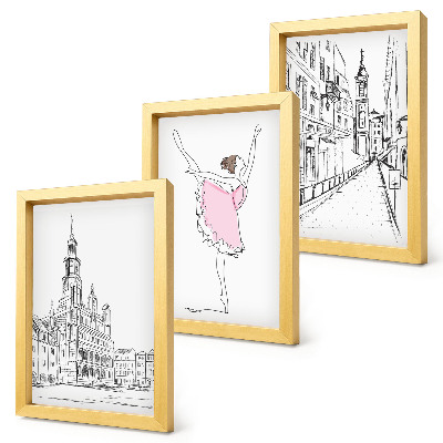 Billedvæg Stilfulde billeder af dansende ballerinaer og arkitektur