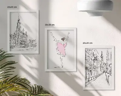 Billedvæg med stilfulde motiver af dansende ballerinaer og arkitektur