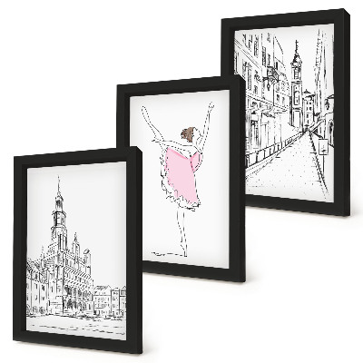 Billedvæg Stilfulde billeder af dansende ballerinaer og arkitektur