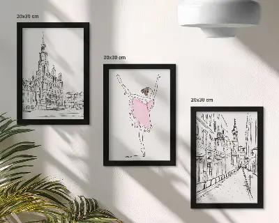 Billedvæg med stilfulde motiver af dansende ballerinaer og arkitektur