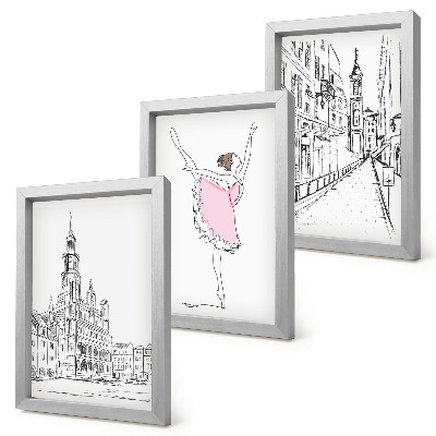 Billedvæg Stilfulde billeder af dansende ballerinaer og arkitektur
