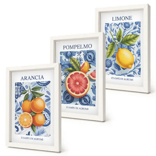 Moderne billedsæt med vintage illustrationer af citrusfrugter