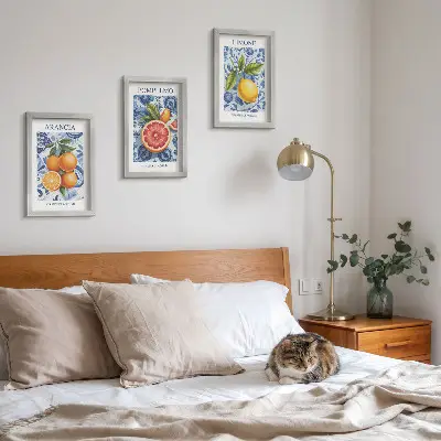Moderne billedsæt med vintage illustrationer af citrusfrugter
