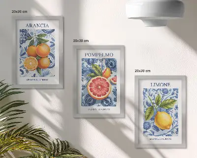 Moderne billedsæt med vintage illustrationer af citrusfrugter