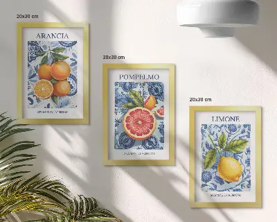 Moderne billedsæt med vintage illustrationer af citrusfrugter