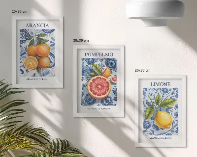 Moderne billedsæt med vintage illustrationer af citrusfrugter