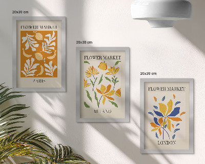 Pakke med billeder og rammer Blomsterplakater Paris Milano London