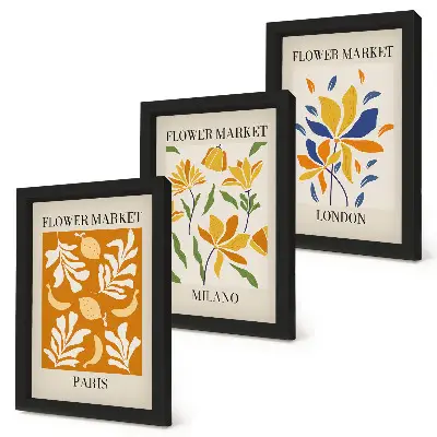 Blomsterplakater med Paris, Milano og London tema pakke med billeder og rammer