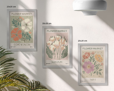 Pakke med billeder og rammer Blomsterplakater København London Paris