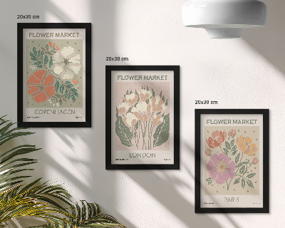 Pakke med billeder og rammer Blomsterplakater København London Paris