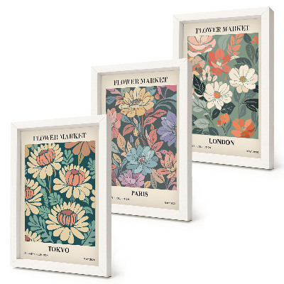 Billedvæg Blomsterplakater Tokyo Paris London