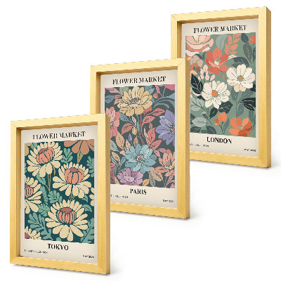 Billedvæg Blomsterplakater Tokyo Paris London