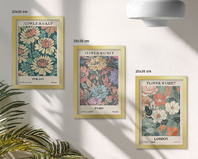Billedvæg Blomsterplakater Tokyo Paris London