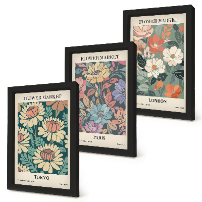 Billedvæg Blomsterplakater Tokyo Paris London
