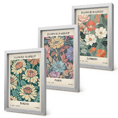 Billedvæg Blomsterplakater Tokyo Paris London