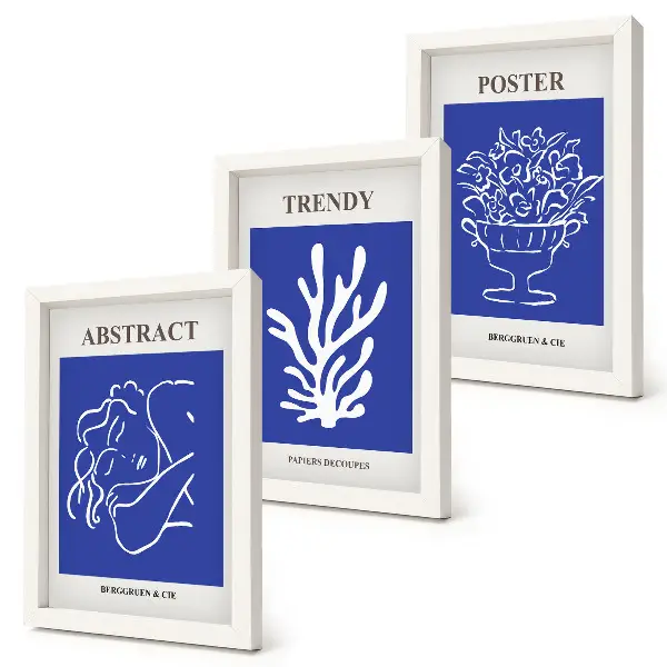 Billedvæg med stilfulde blå Henri Matisse plakater