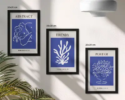 Billedvæg med stilfulde blå Henri Matisse plakater