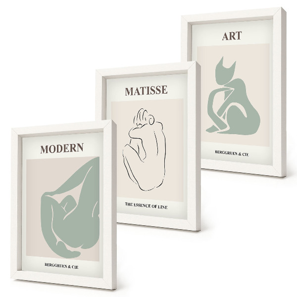 Pakke med billeder og rammer Abstrakte figurer i pastelfarver af Henri Matisse