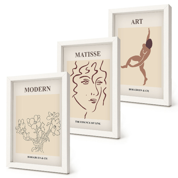 Pakke med billeder og rammer Stilfuld grafik med blomster, ansigter og menneskefigurer