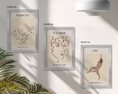 Pakke med billeder og rammer Stilfuld grafik med blomster, ansigter og menneskefigurer