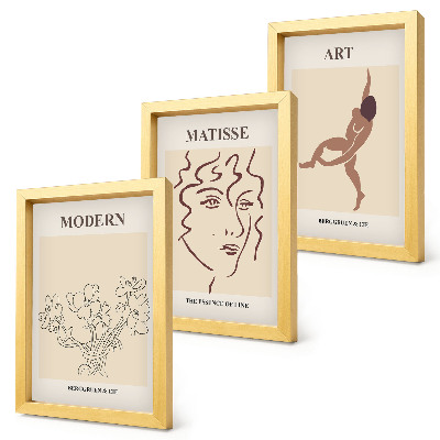 Pakke med billeder og rammer Stilfuld grafik med blomster, ansigter og menneskefigurer