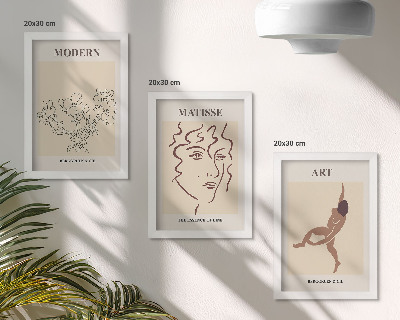 Pakke med billeder og rammer Stilfuld grafik med blomster, ansigter og menneskefigurer