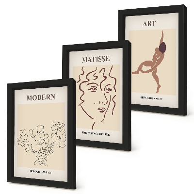 Pakke med billeder og rammer Stilfuld grafik med blomster, ansigter og menneskefigurer