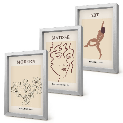 Pakke med billeder og rammer Stilfuld grafik med blomster, ansigter og menneskefigurer