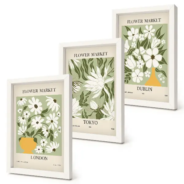 Moderne billedsæt med blomsterplakatdesign af London, Tokyo og Dublin