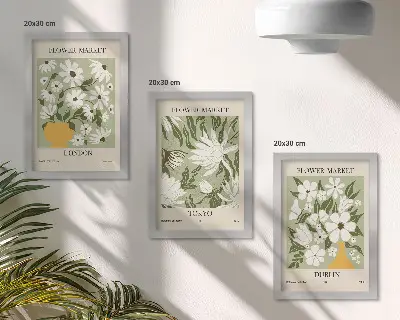 Moderne billedsæt med blomsterplakatdesign af London, Tokyo og Dublin