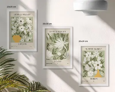 Moderne billedsæt med blomsterplakatdesign af London, Tokyo og Dublin