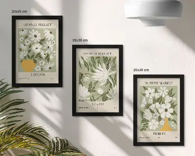 Moderne billedsæt med blomsterplakatdesign af London, Tokyo og Dublin