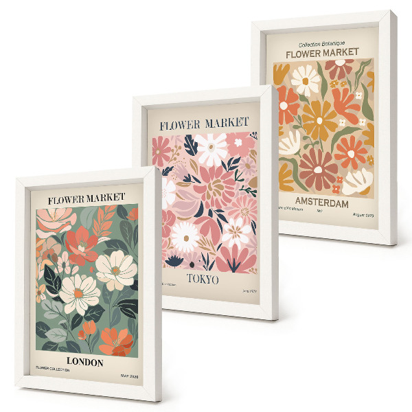 Moderne billedsæt Blomstermønstre London Tokyo og Amsterdam plakater
