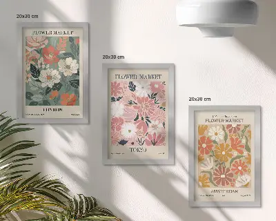 Blomstermønstre plakater moderne billedsæt med motiver fra London, Tokyo og Amsterdam