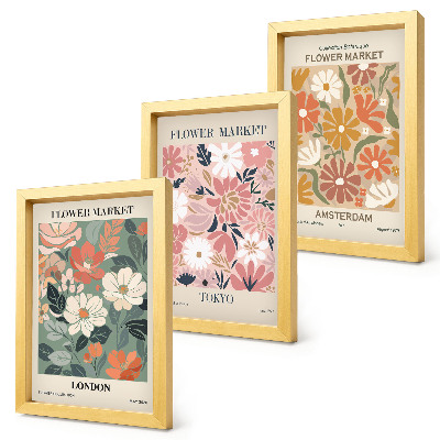 Moderne billedsæt Blomstermønstre London Tokyo og Amsterdam plakater