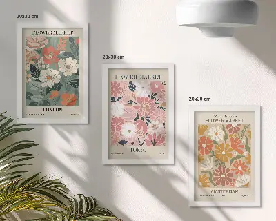 Blomstermønstre plakater moderne billedsæt med motiver fra London, Tokyo og Amsterdam
