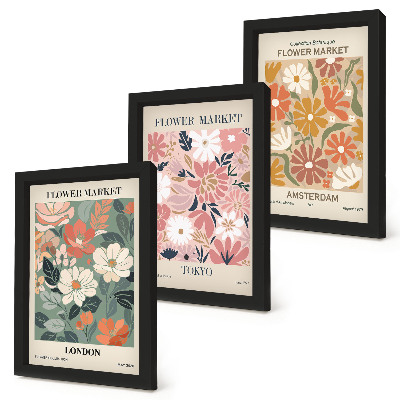 Moderne billedsæt Blomstermønstre London Tokyo og Amsterdam plakater