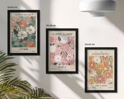 Blomstermønstre plakater moderne billedsæt med motiver fra London, Tokyo og Amsterdam