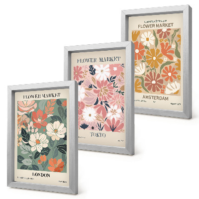 Moderne billedsæt Blomstermønstre London Tokyo og Amsterdam plakater