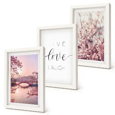 Moderne billedsæt med blomstermotiver, bro og indskrift
