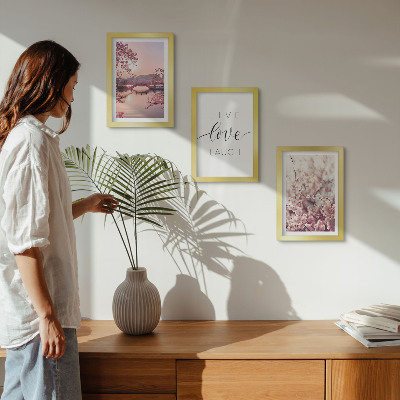 Moderne billedsæt Blomstermotiver med en bro og en indskrift