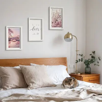 Moderne billedsæt med blomstermotiver, bro og indskrift