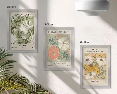 Billedrammesæt med blomstermotiver fotografier af blomster fra forskellige storbyer verden over