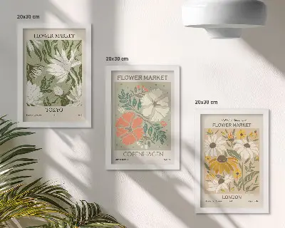 Billedrammesæt med blomstermotiver fotografier af blomster fra forskellige storbyer verden over