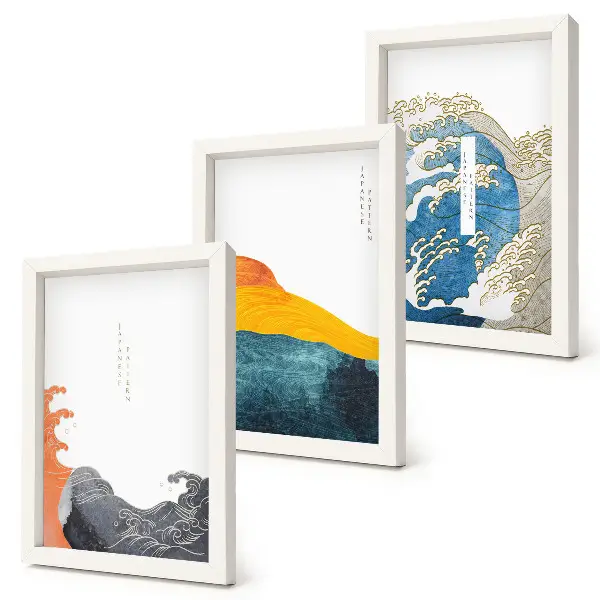 Billedsæt med bølger i japansk grafisk stil