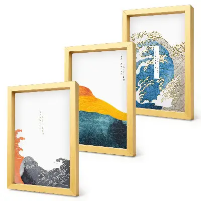 Billedsæt med bølger i japansk grafisk stil