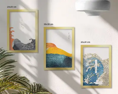 Billedsæt med bølger i japansk grafisk stil