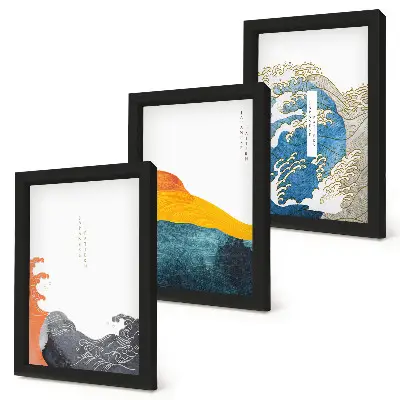 Billedsæt med bølger i japansk grafisk stil