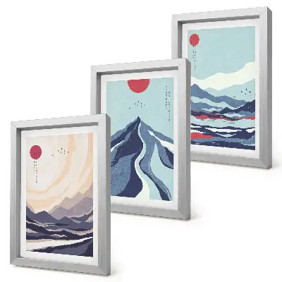Abstrakte bjerglandskaber i japansk stil pakke med billeder og rammer